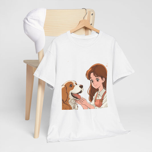 Cute dog and girl Unisex Heavy Cotton Tee