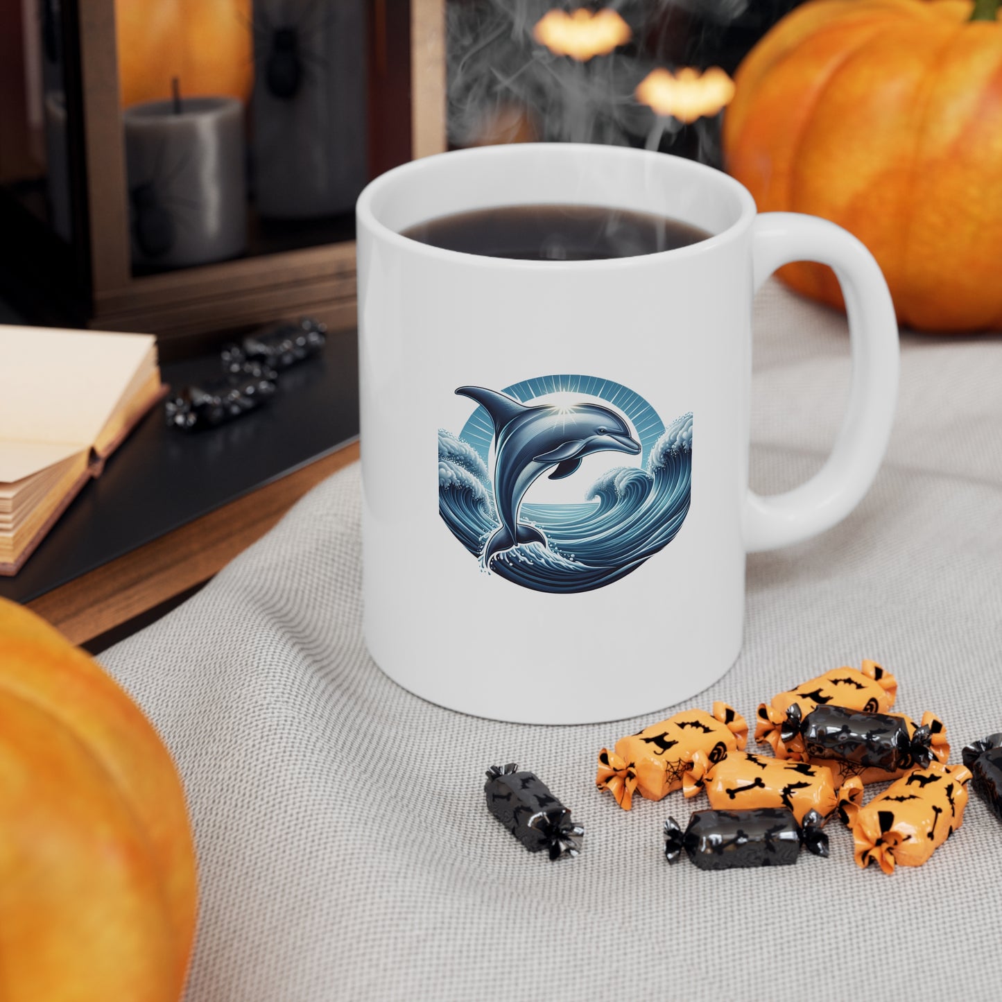 Dolphin Ceramic Coffee Cups, 11oz